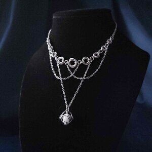 Victorian antique white pearl chandelier necklace with a small silver chain